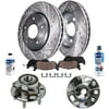 Detroit Axle - Front (2) Wheel Bearing Hub Assemblies, (2) Drilled and Slotted Brake Kit Rotors w/Ceramic Pads w/Hardware & Cleaner for 2010 2011 2012 2013 2014 2015 2016 Chevy Equinox/GMC Terrain