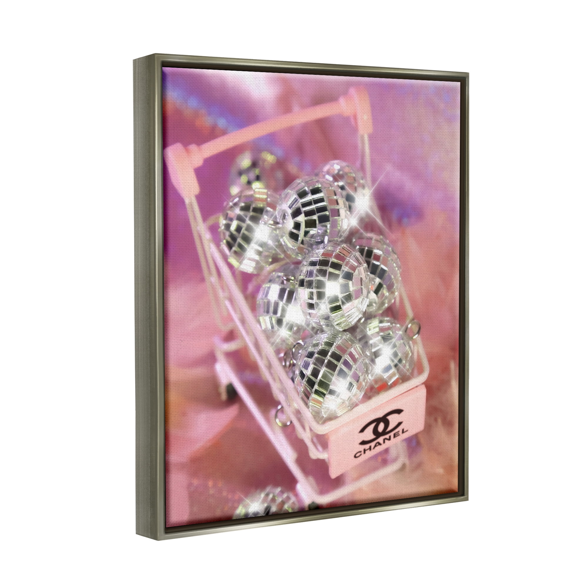 Stupell Industries Glam Disco Balls in Cart Beauty & Fashion Painting Gray Floater Framed Art Print Wall Art, 17 x 21