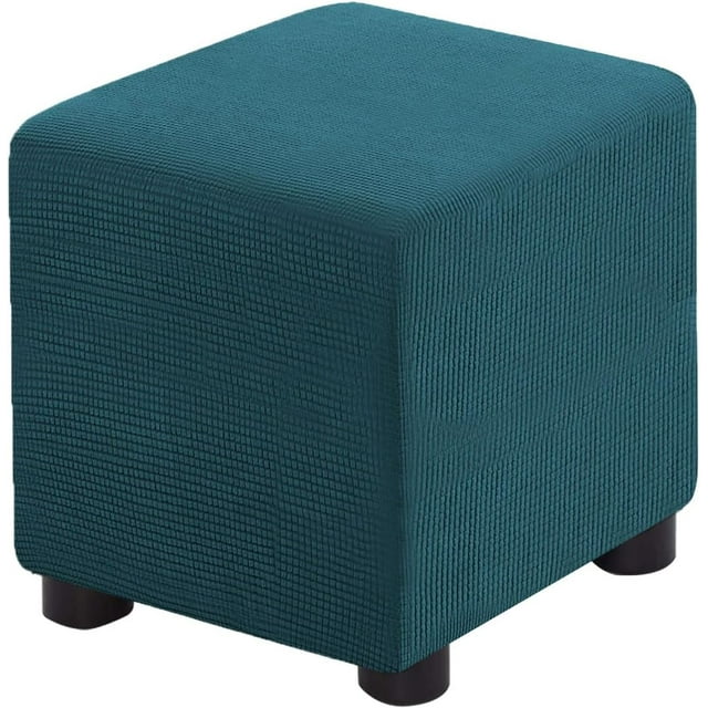Ottoman Cover Square Folding Storage Ottoman Slipcovers Jacquard Stretch Cube Footrest Foot Stool Covers Protector with Elastic Band (Medium,Peacock Blue)