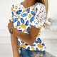 thumbnail image 1 of Puntoco Liquidación de blusas cortas para mujer, blusas con cuello redondo y manga corta con estampado para mujer, 1 of 5