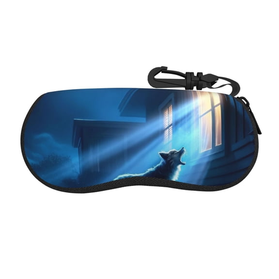 Vsdgher A Wolf Barks Out A Window Sunglasses Soft Case Neoprene Zipper Eyeglass Case, Zipper Portable Spectacle Cases for Men Women