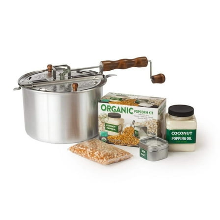 4-Piece Aluminum Silver Stovetop Popcorn Popper Set with DIY Organic Popcorn Kit