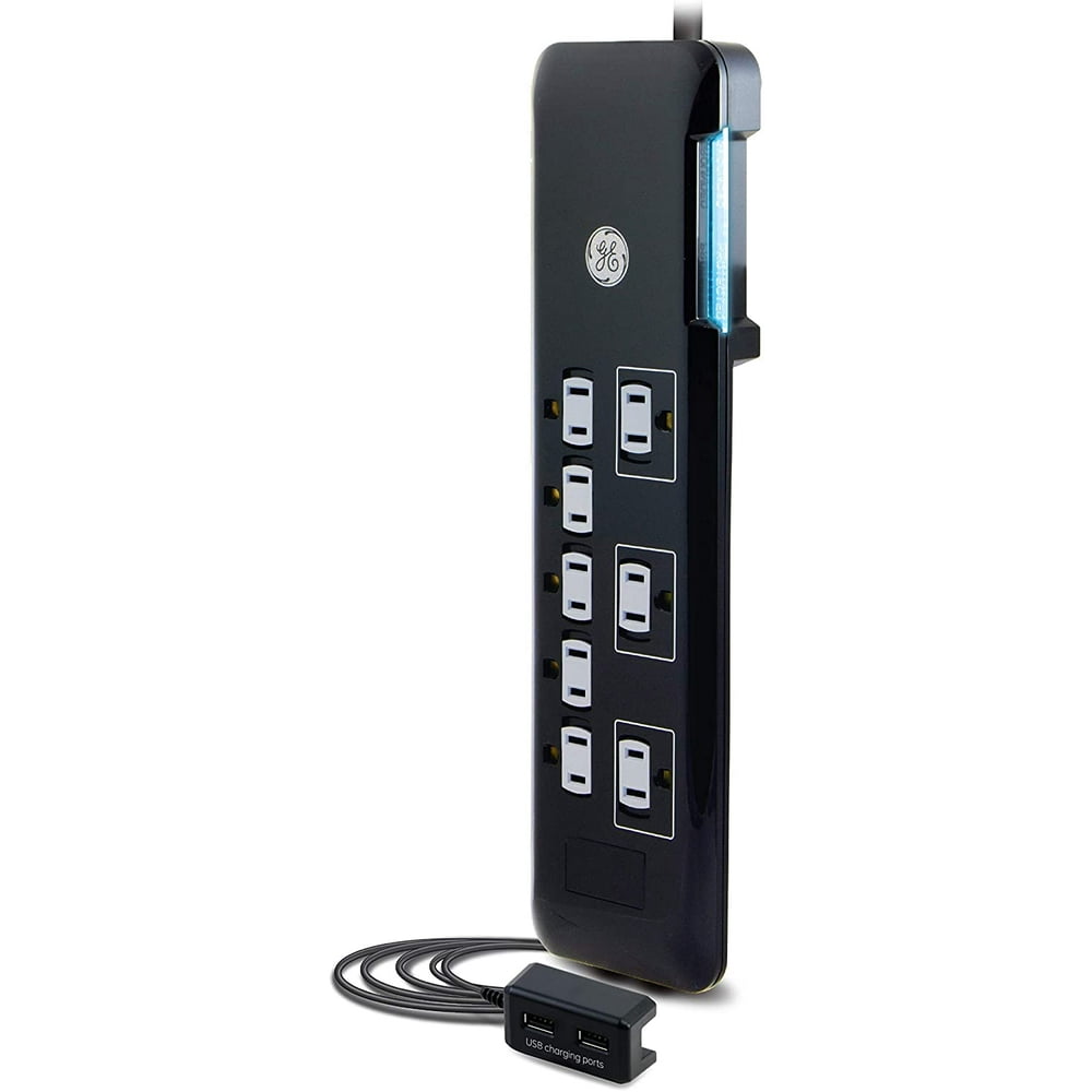 GE UltraPro Surge Protector with USB Dock, 8outlet, 2USB, Black, 4 ft