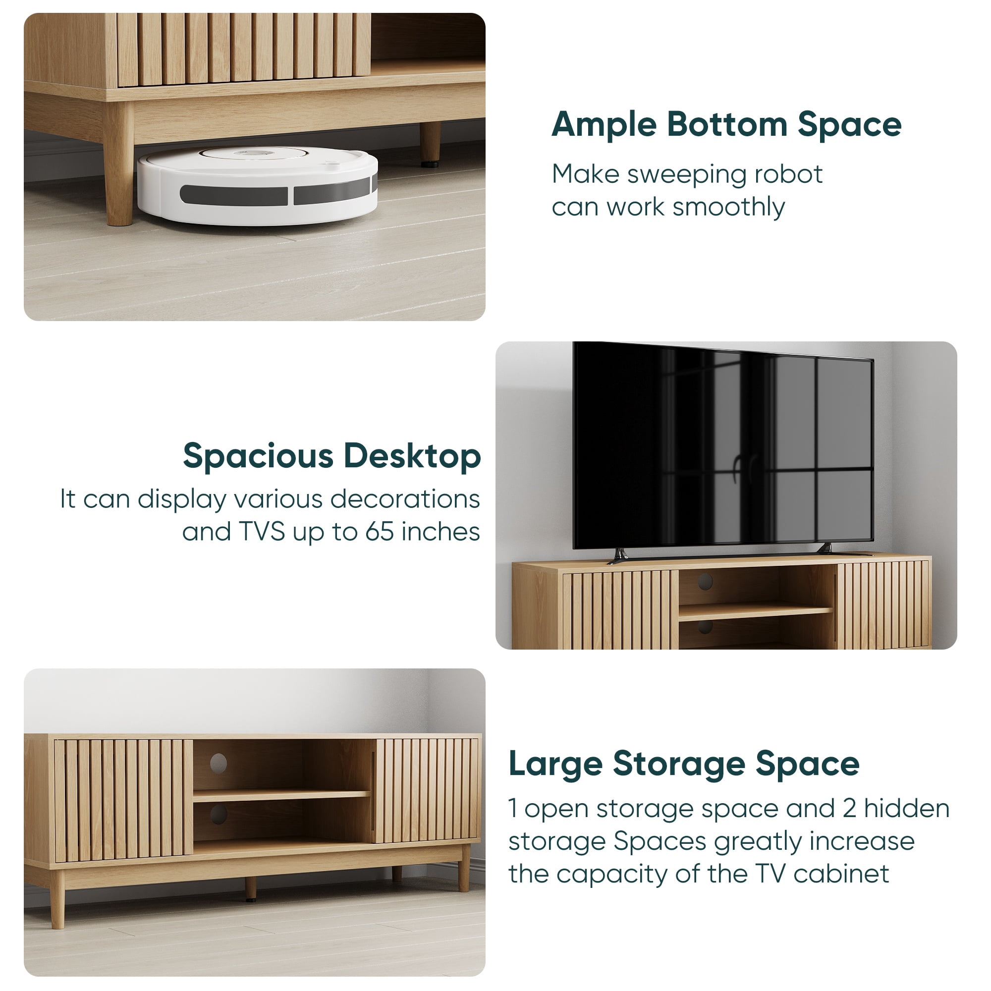 55" TV Stand, Mid-Century Modern Style TV Stand (Suitable For 55/65-Inch Tvs), Entertainment Center With Storage, Media Console for Living Room and Bedroom