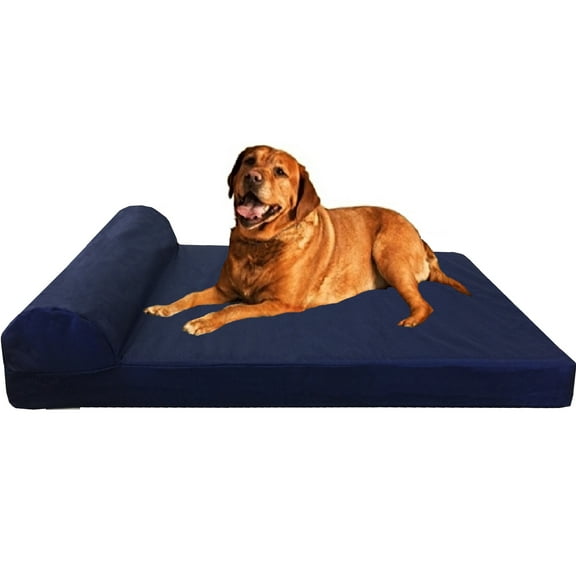 Extra Large HeadRest Orthopedic Memory Foam Dog Bed for Large Dogs, Waterproof Liner with Washable Nylon Blue Cover, 47"X29"