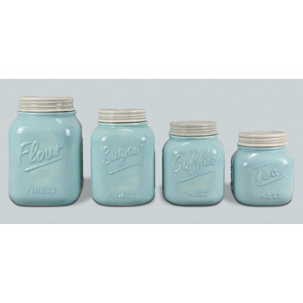 Ceramic Blue Mason Jar Canister 4 Pcs Set