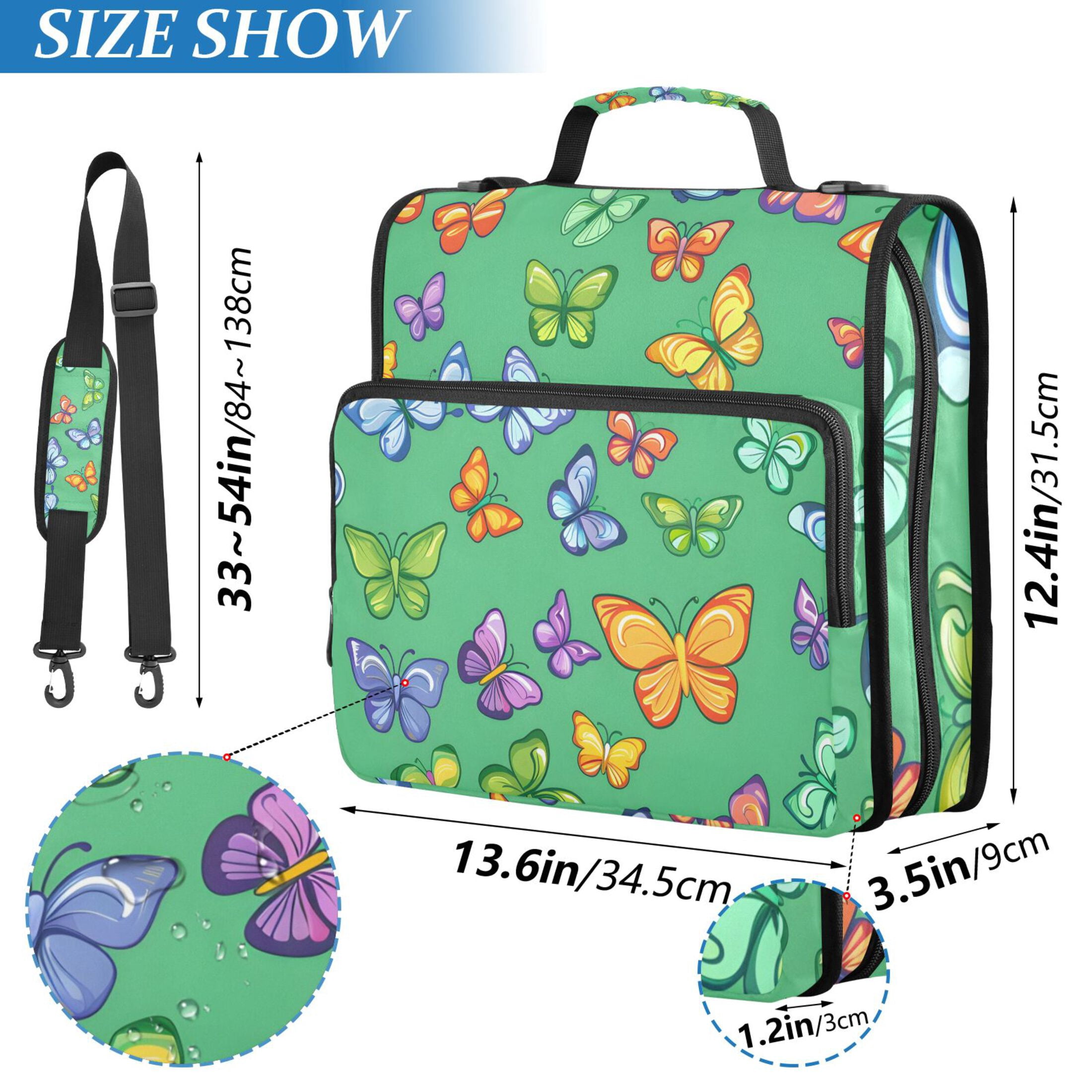 ALAZA Zipper Binder Butterflies on Green 3 Ring Trapper Keeper File Folder Organizer Bag