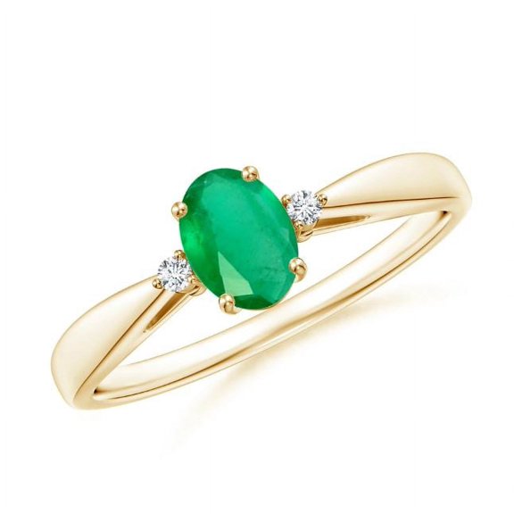 Oval Shape Green Emerald CZ Diamond Band Ring Women 925 Sterling Silver Yellow Gold Plated May Birthstone Engagement Anniversary Gift Gemstone Jewelry