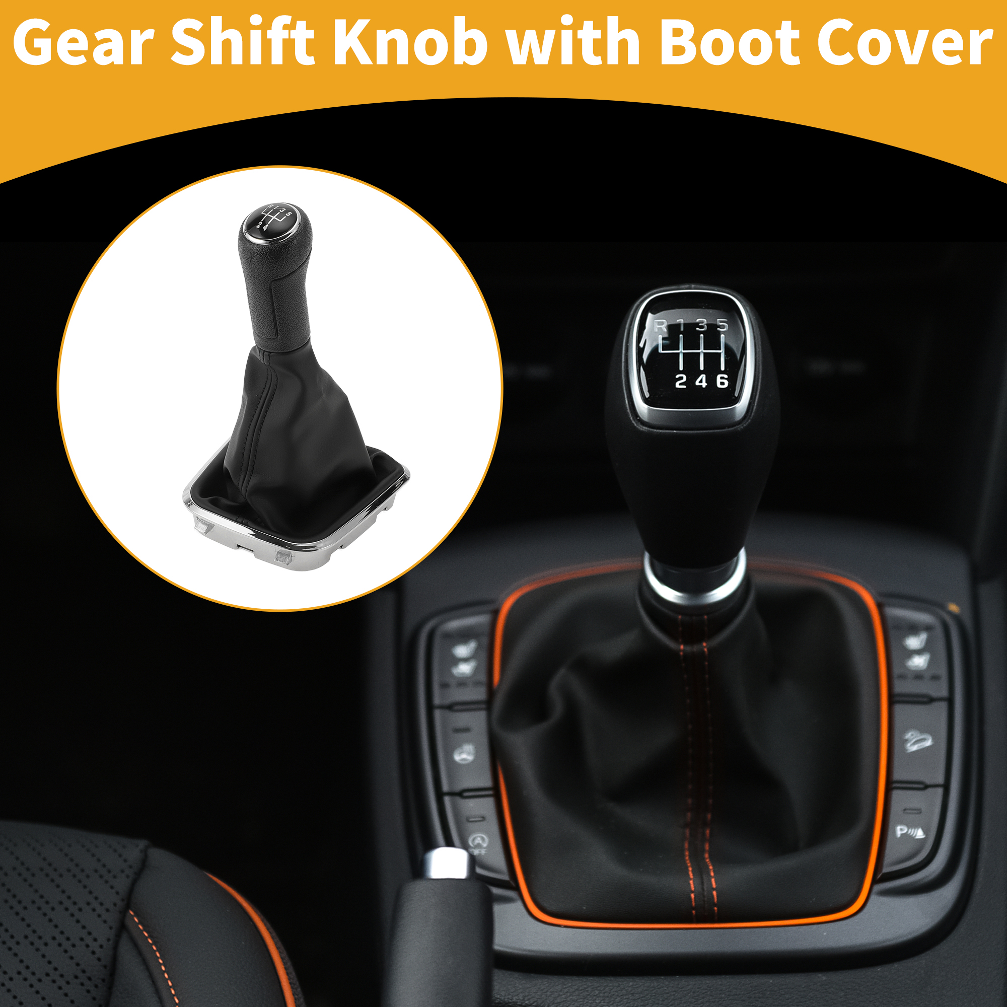 Unique Bargains 5 Speed Manual Gear Shifter Knob with Cover - Car Shift Lever Knob with Cover - for Volkswagen Polo 2014-2017 Plastic Faux Leather Black - 1 Pc