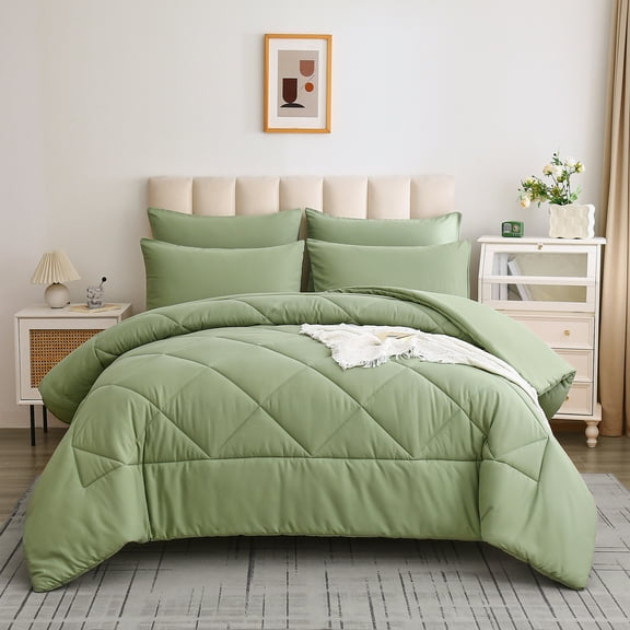 Davulos Twin Comforter Set Green Bed in a Bag Twin Size 5 Pieces, Luxury Soft Bed Set for All Seasons, Bedding Set with Down Alternative Comforter, Sheets, Pillowcases & Shams