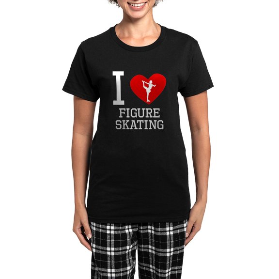CafePress - I Heart Figure Skating Pajamas - Women's Short Sleeve Print T-Shirt and Pants Dark Cotton Pajama Set