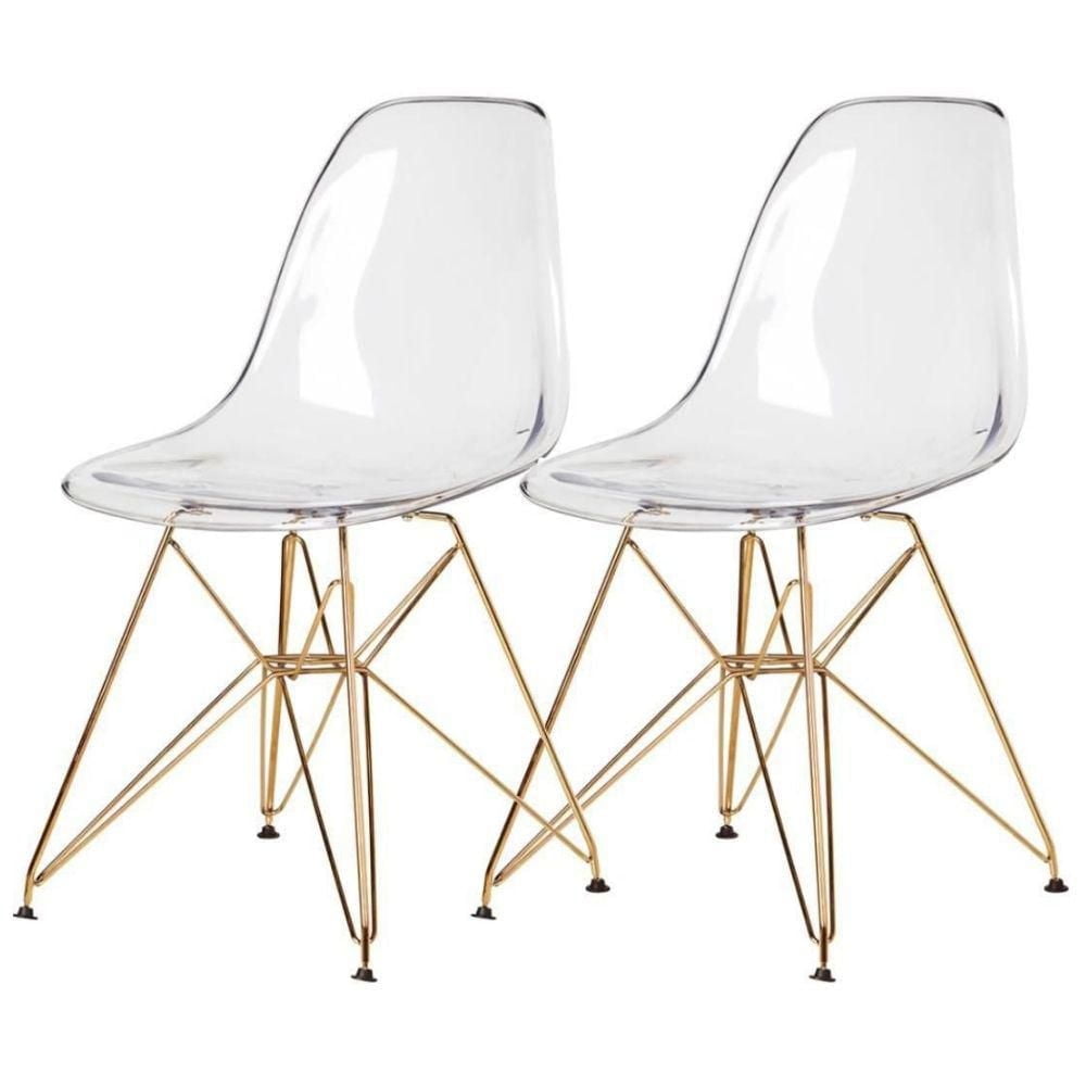 Eiffel Style Acrylic Seat Dining Chair with Gold Legs – Set of 2 Modern Transparent Chairs, Clear Acrylic Seat, Stylish Side Chairs for Dining Rooms and Contemporary Spaces,modern