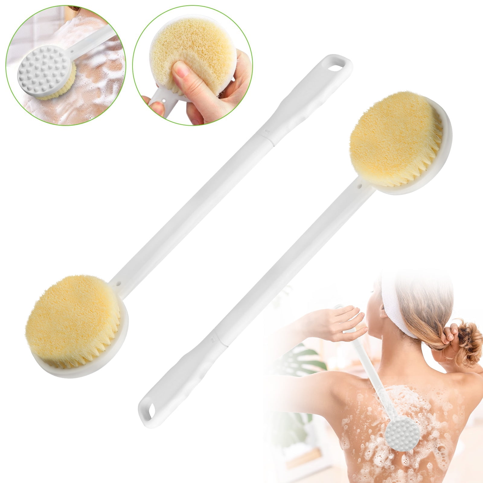 2pcs Bath Soft Brush with Comfy Bristles, TSV 15'' Back Scrubber for