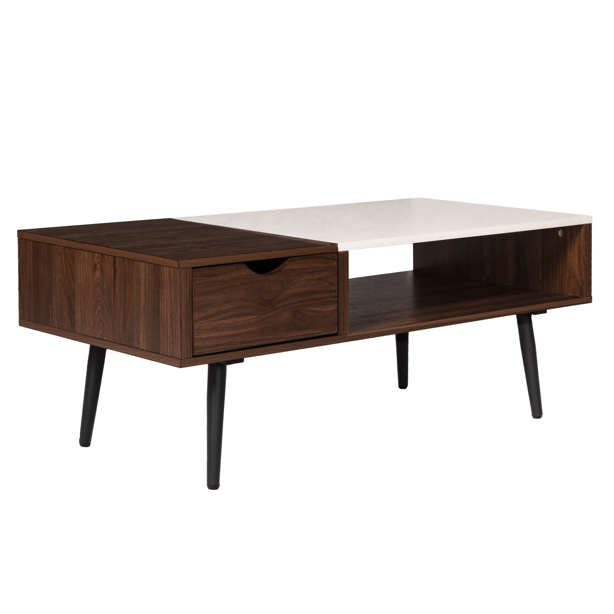 Walker Edison Mid-Century Modern 1-Drawer Booker Marble Coffee Table