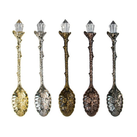 

5 Pieces Retro Carved Spoon | Vintage Crystal Coffee Spoon | Zinc Alloy Decorative Spoon Easy to Clean Exquisite Spoon Set for Dessert Drink Ice Cream Tea Mixing