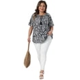 thumbnail image 3 of DARING DIVA Women's Plus Crew Neck Boho Print Blouse Vacation Casual 1X Black, 3 of 6