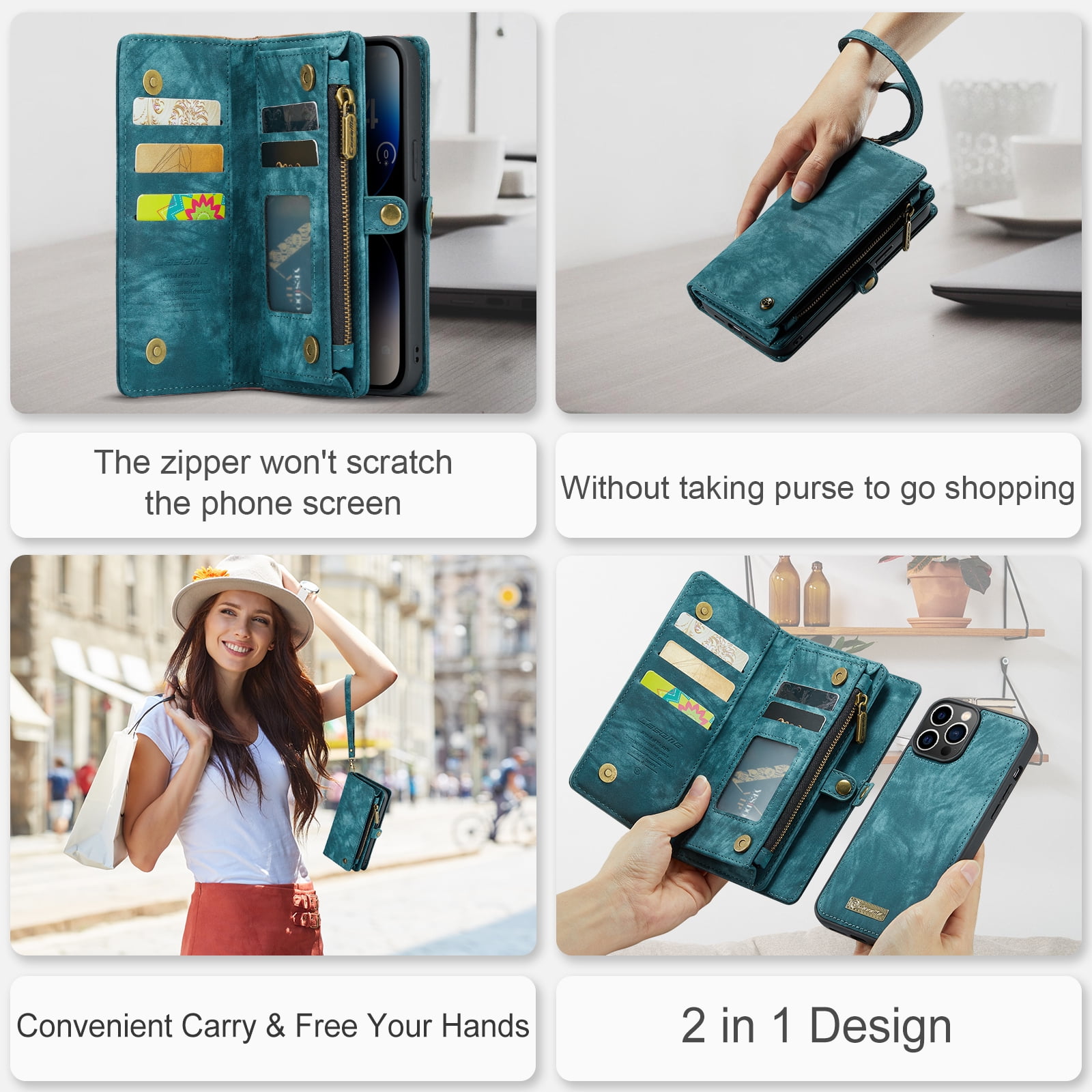 TECH CIRCLE Apple iPhone 13 Pro Max Case,iPhone 13 Pro Max Wallet Case with Card Holder Kickstand Zipper Pocket Lanyard Strap Wristlet PU Leather Flip Case Wallet for iPhone 13 Pro Max 6.7 inch,Green