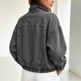 thumbnail image 4 of VBVC Women's Zip Up Denim Bomber Jacket , Casual Collared Jean Coat For Women , Ladies' Elastic Hem Outerwear with Pockets, Gray , S-2XL, 4 of 9