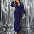 thumbnail image 4 of Women's Plus Size Dresses Shiny Long Sleeve V Neck Dress Bodycon Formal Party Evening Dress, 4 of 9