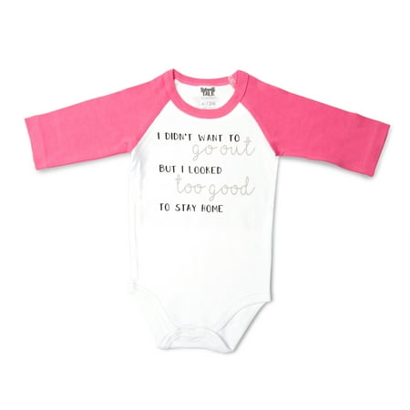 UPC: 0664843690387 | Pavilion – I Didn t Want to go Out but I Looked too Good to Stay in 3/4 Sleeve Pink Baby Bodysuit 12-24 Months