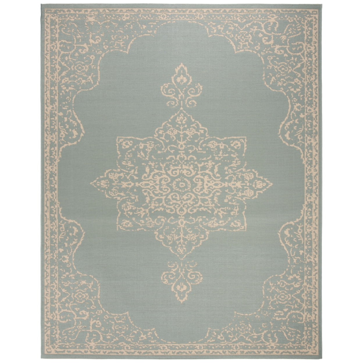 SAFAVIEH Beach House Harding Traditional Indoor/Outdoor Area Rug Cream/Aqua, 4' x 6'