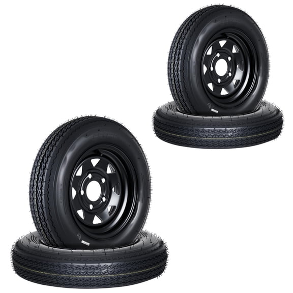4-Pack 4.80-12 Trailer Tires on 12" Black Rims | 5-Lug 4.5" Bolt | Load C 6-Ply | 990 Lbs Capacity (480-12/4.8-12)