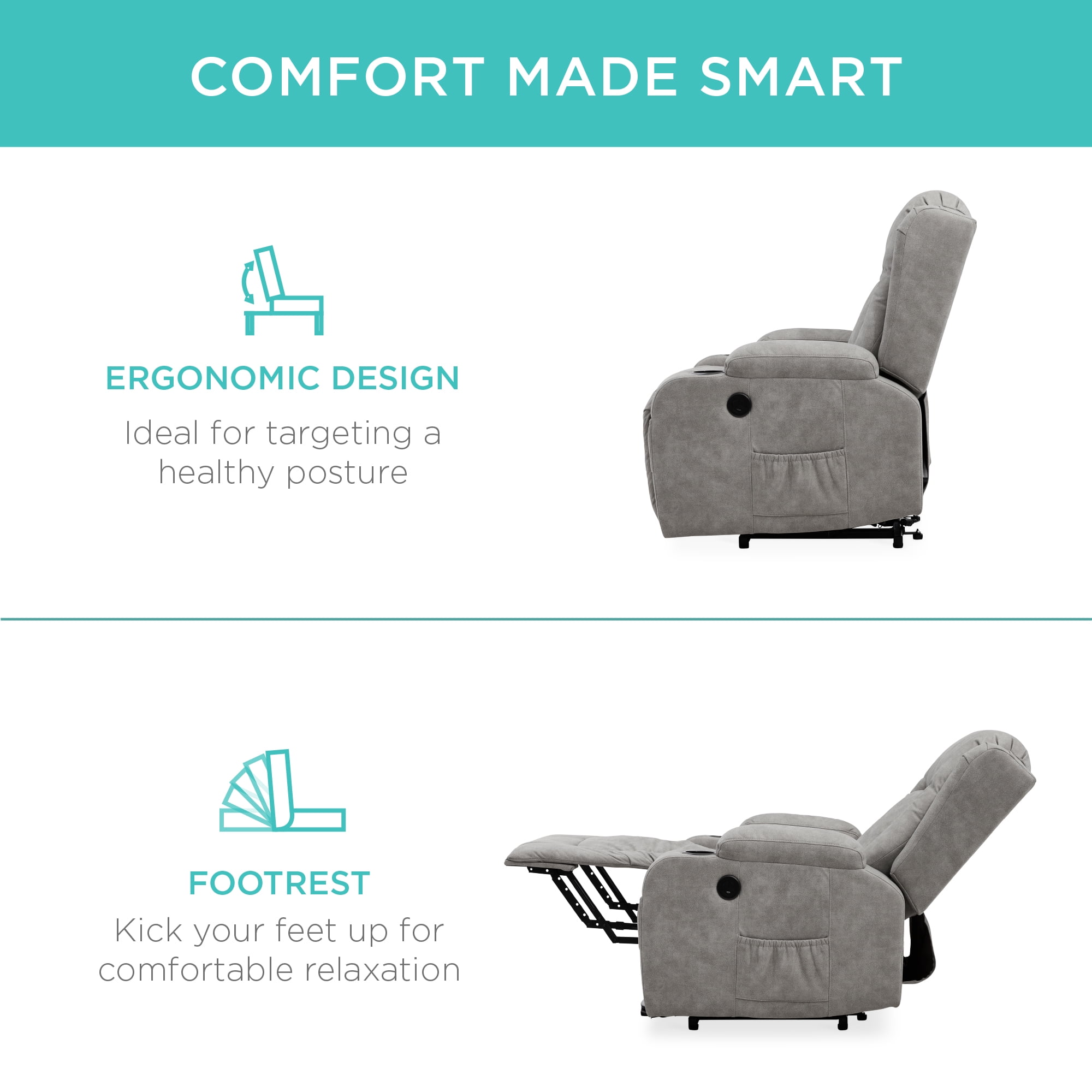 Best Choice Products Electric Power Lift Recliner Massage Chair Furniture w/ USB Port, Heat, Cupholders - Gray