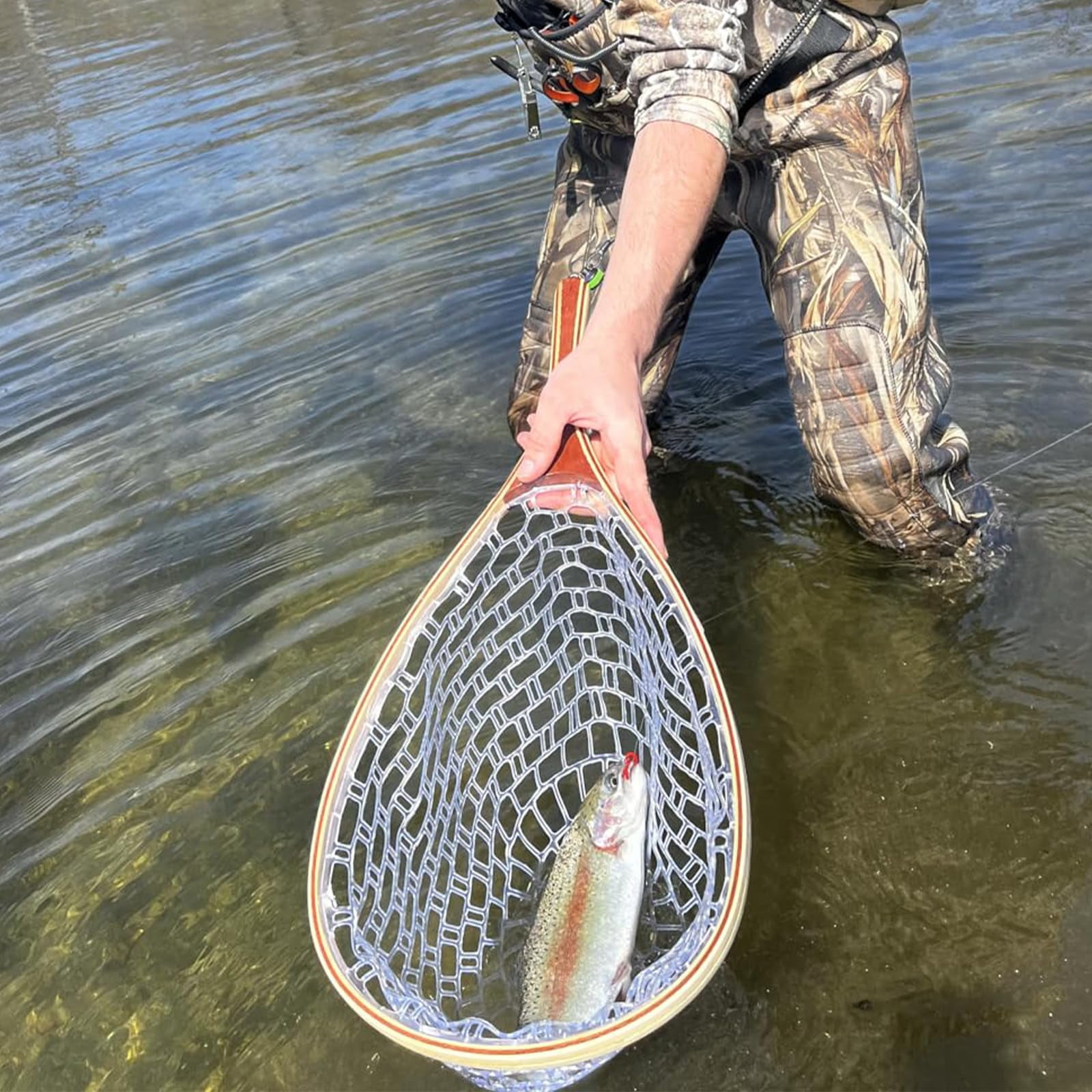 Garvee Fly Fishing Net Trout Net Soft Rubber Catch and Release with Wooden Handle