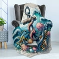 thumbnail image 3 of Ambesonne Nautical Fleece Throw Blanket Underwater Around Anchor 50"x60" Teal Pink and Coconut, 3 of 5