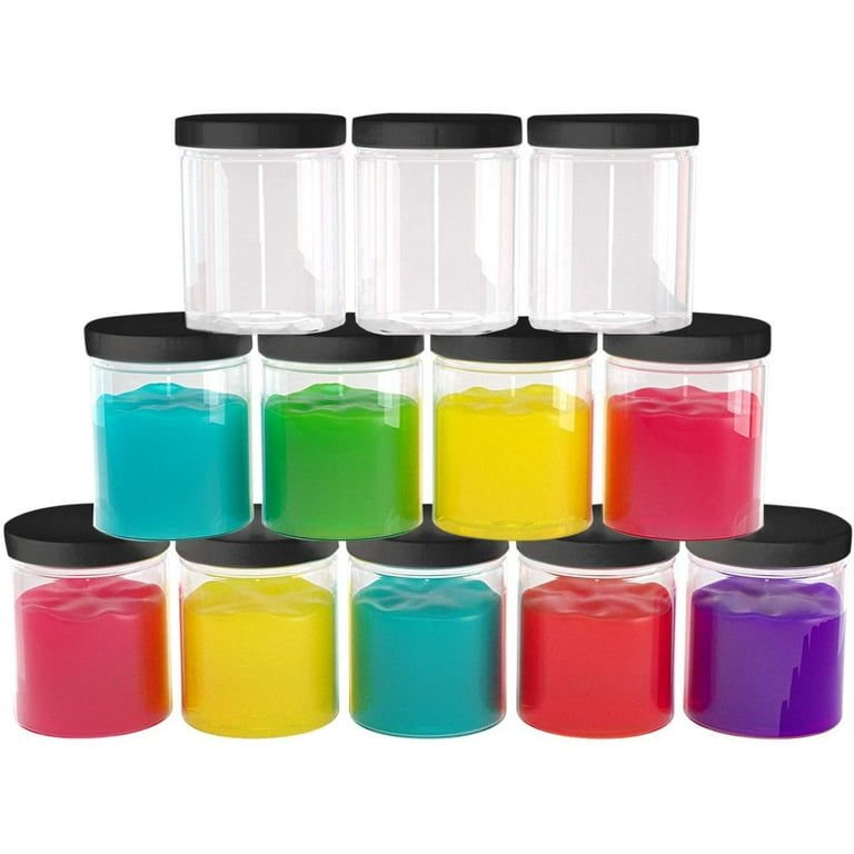 Slime Containers with Water-tight Lids (6 oz, 12 Pack) - Clear Plastic Food  Storage Jars - Great for your slime kit - BPA Free (Black) 
