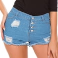 thumbnail image 2 of QATAINLAV Womens Ripped Denim Shorts Button Mid Rise Cut Off Mini Hot Pants Frayed Raw Hem Booty Shorts Mother's Day Gifts Blue S, 2 of 8