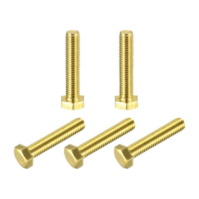 Unique Bargains Brass Hex Bolts, M5x25mm 5 Pack Fully Thread Grade 4.8 Machine Screws