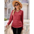 thumbnail image 5 of Female T Shirts Long Sleeve V Neck Basic Tee Casual Loose Fit Soft Fall Tops Outfits Red L, 5 of 9