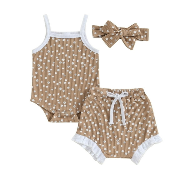 Bagilaanoe 2pcs Newborn Baby Girl Shorts Set Sleeveless Floral Print Rompers Tops Shorts Headband 3M 6M 12M 18M Infant Casual Summer Clothes