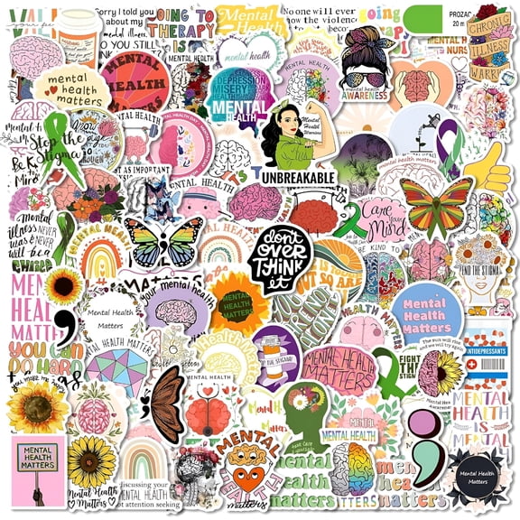 CCOCC 100 PCS Mental Health Stickers for Adults,Mental Health Awareness Stickers,Waterproof Stickers for Water Bottle Laptop