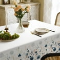 thumbnail image 2 of Blue and Golden Flower Fabric Waterproof Tablecloth,Rectangle Watercolor Wrinkle Oil-Proof Resistant Table Cover for Dining Table, Buffet Parties and Campin,(60" x 120" inch), 2 of 6