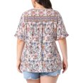 thumbnail image 3 of Agnes Orinda Women's Plus Size Top Floral Print V Neck Ruffled Short Sleeve Shirts Boho Pleated Casual Summer Flowy Blouses 4X Light Pink, 3 of 6
