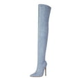 thumbnail image 7 of Womens Thigh High Boots Stretch Denim Stiletto High Heels Pointed Toe Over the Knee Boots Side Zipper Fall Winter Slim Fit Tall Boots Light Blue Size 8, 7 of 7