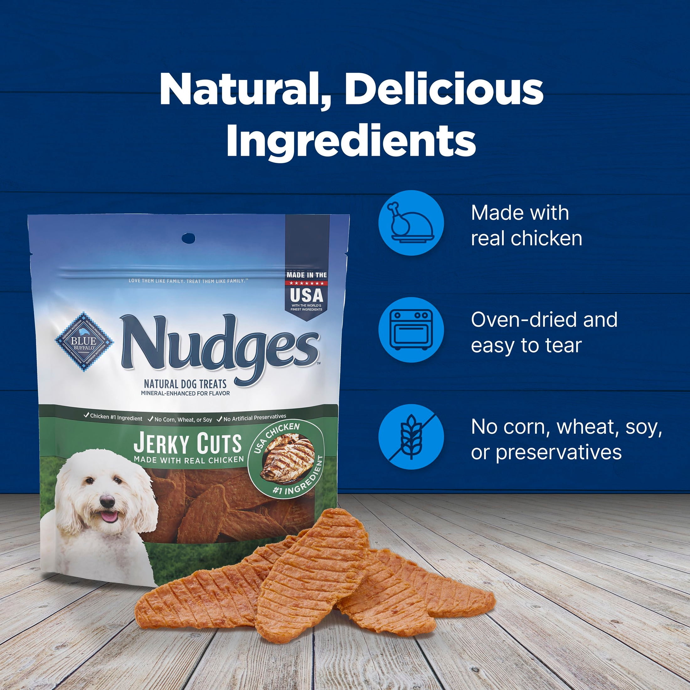 Blue Buffalo Nudges Jerky Cuts, Natural Dog Treats, Chicken Jerky, 28oz Bag