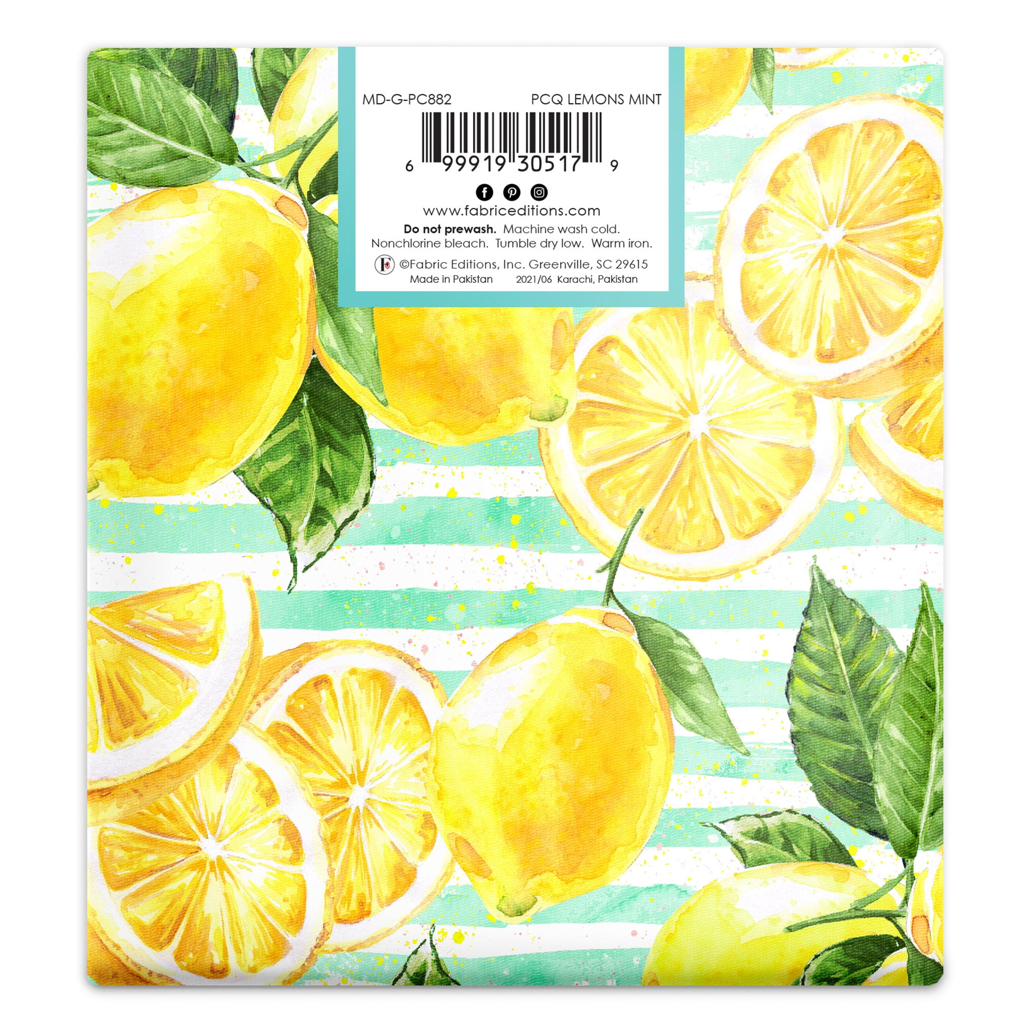 Create It 18"x21" Cotton Lemons Precut Sewing & Craft Fabric, Green 10 Pieces
