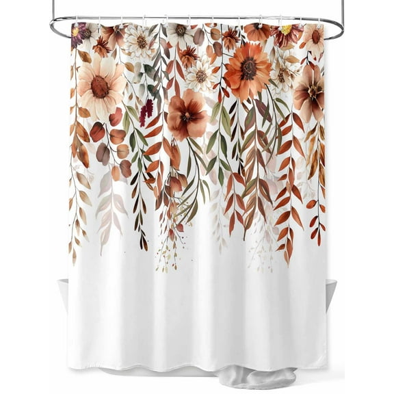 Fall Shower Curtain Flowers Leaves Shower Curtains for Bathroom Thanksgiving Decor, Waterproof Polyester Shower Curtain Set with Hooks, Stall Long Size 54"x78" Farmhouse Watercolor