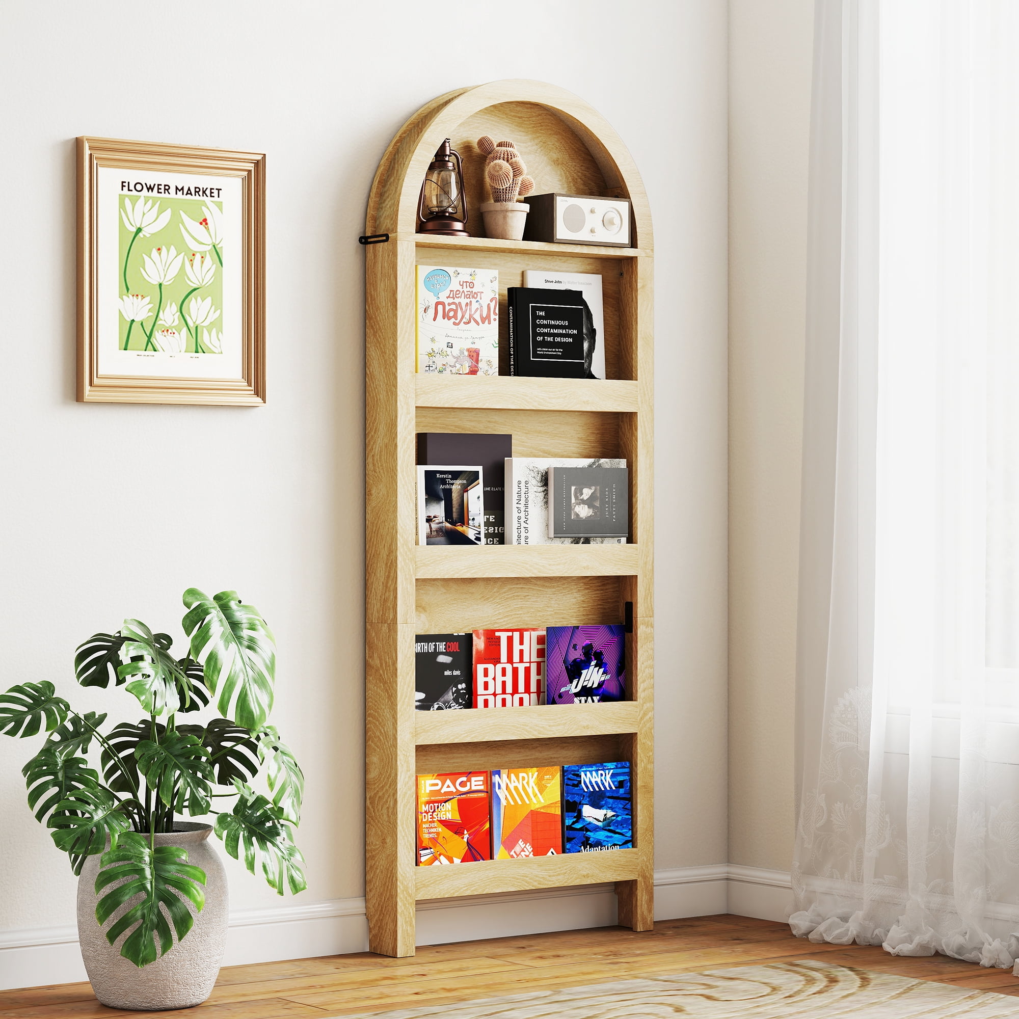Arched Behind The Door Storage Narrow 5- Tier Open Display Bookshelf Wall Mount Display Rack for Living Room Bedroom