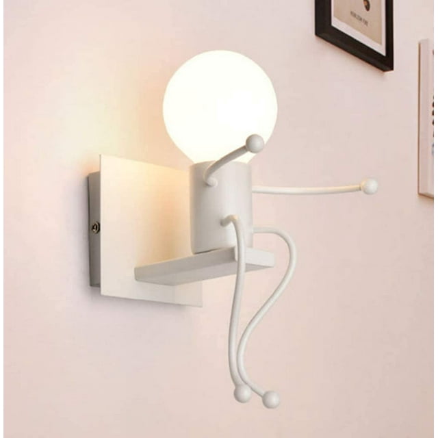 Luz de pared robot, aplique de pared negro de estilo retro contemporáneo creativo, luces de pared para dormitorio, mesita de noche, habitación de niños, pasillo, escalera (blanco) Xemadio LHH-0462