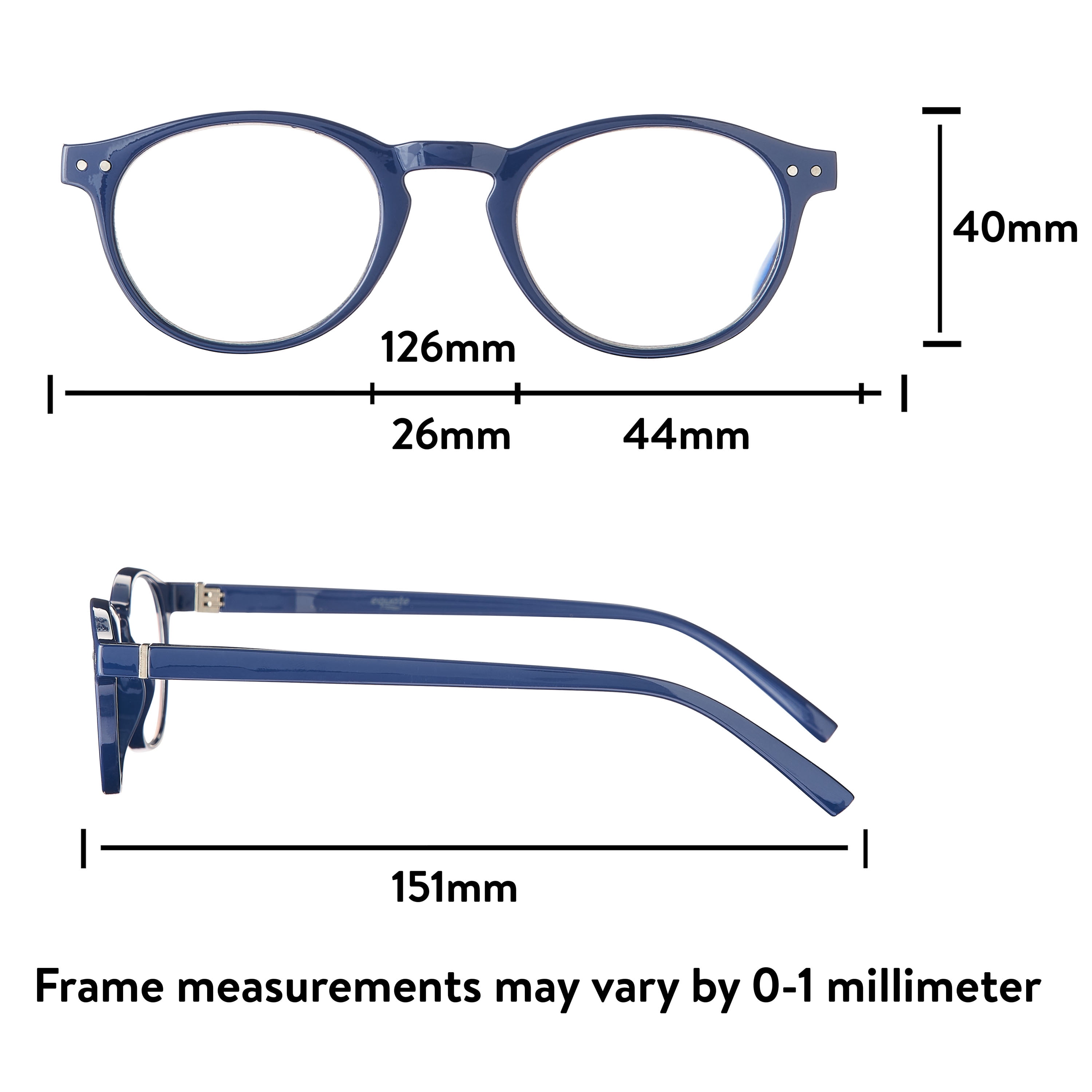 Equate Unisex Kai Bluelight Readers with Case, Navy, +1.25