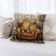 thumbnail image 1 of Funda de cojín decorativa | Funda de lino con estampado de gato en 3D | Funda de cojín cuadrada de 45 x 45 cm para sofá y cama | Cojín decorativo para sala de estar y dormitorio, 1 of 6