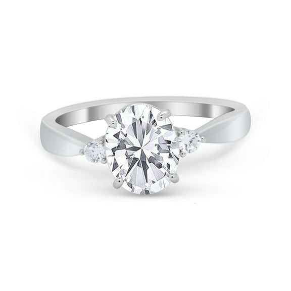 Three Stone Oval Engagement Ring Simulated CZ 925 Sterling Silver Size 5
