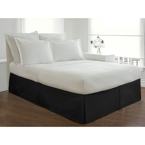 D.N.G. BEDDINGS 1 Piece Split Corner Tailored Bed Skirt, 15 Inch Deep Pocket, 800 Thread Cotton 100% Egyptian Cotton, Olympic Queen Size (66" x 80") Inch, Solid Black