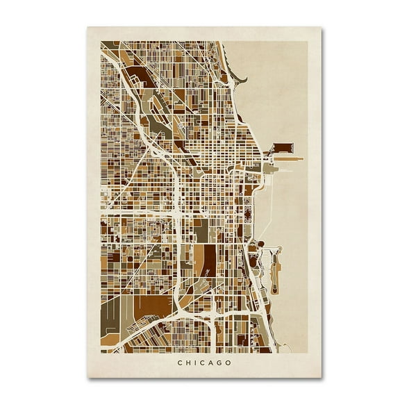 Trademark Fine Art "Chicago City Street Map" Canvas Art by Michael Tompsett
