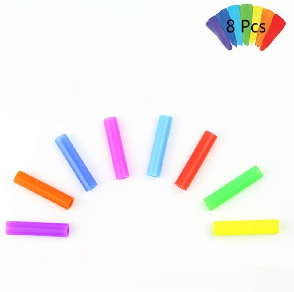 16Pcs Silicone Straw Tips Food Grade Reusable Anti-Scald/Cold Straw Cover  for 1/4 Inch Wide (6MM OD) Stainless Steel Drinking Metal Straws,8 Color 