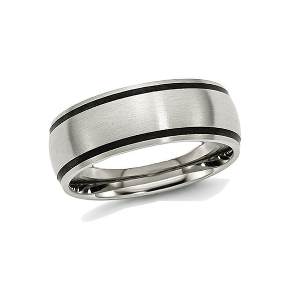 Mens Chisel 8mm Stainless Steel with Black Rubber Accent Satin Brushed Wedding Band Ring for Men